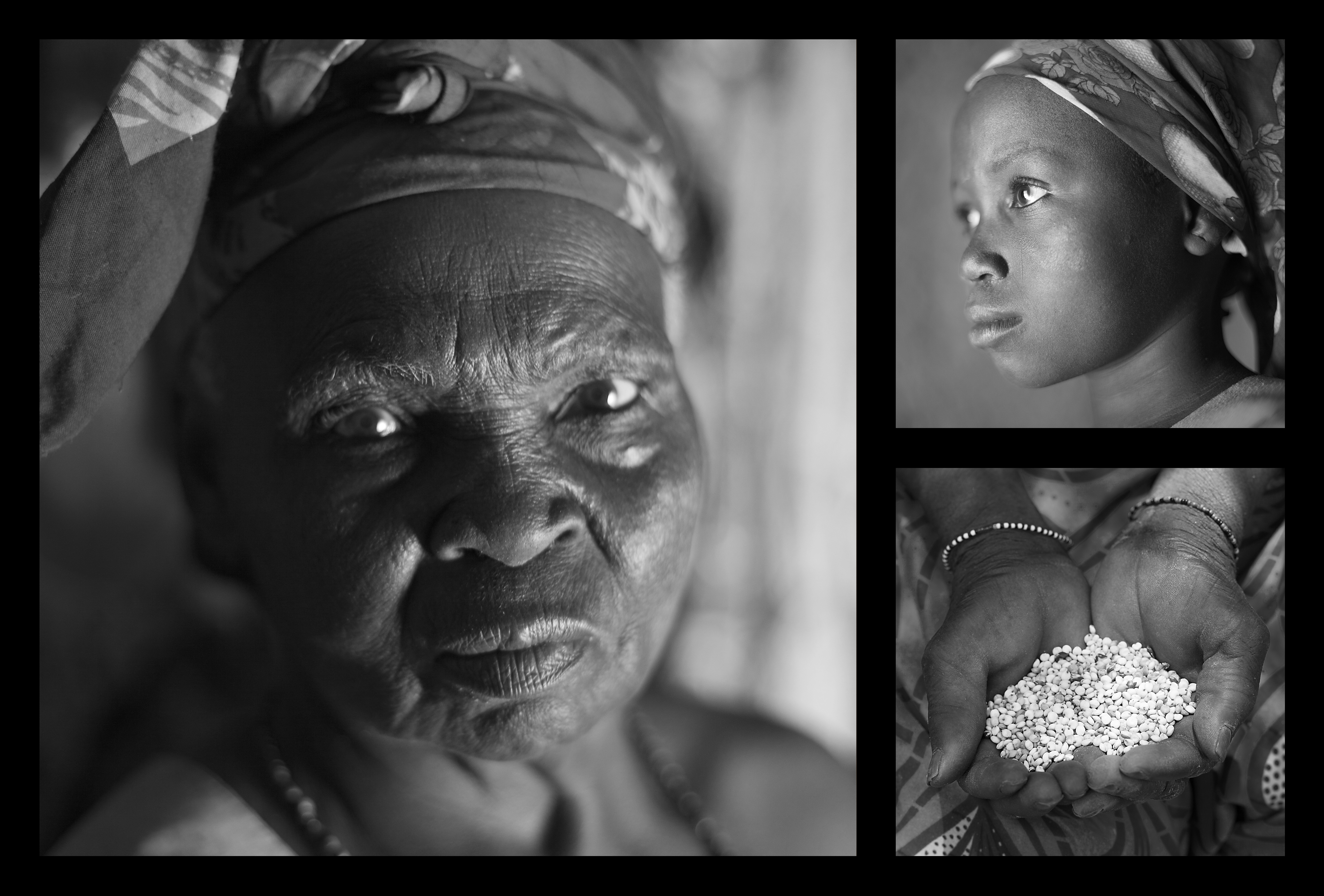 Portraits of mothers/grandmothers, children/grandchildren, and food (triptychs)