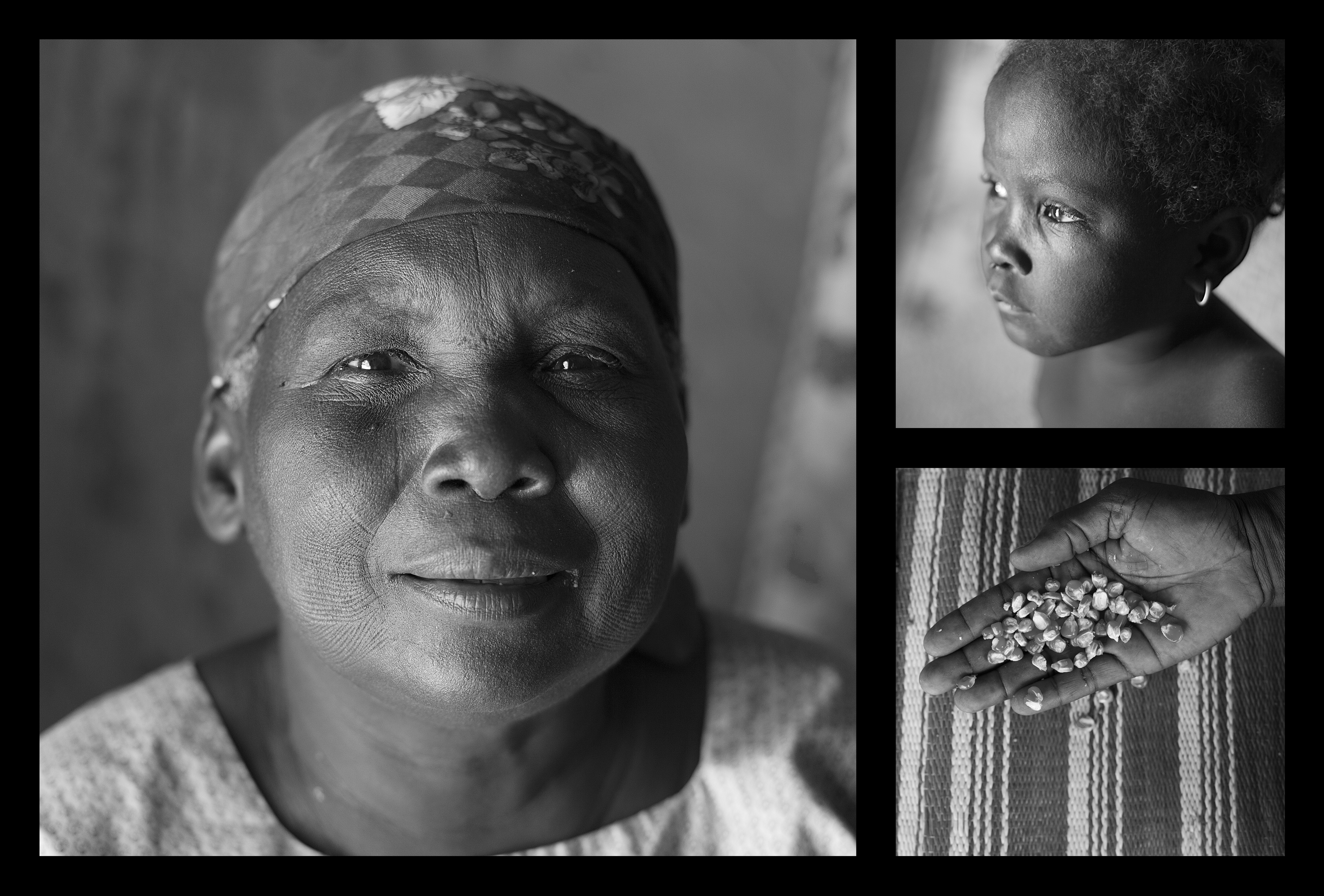 Portraits of mothers/grandmothers, children/grandchildren, and food (triptychs)