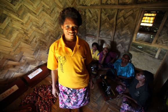 Evelyn, 24-yearls-old, is a member of a Motherhood Skills Groups CARE supports in Papua New Guinea. The groups learns how to improve their family's health and new skills, such as sewing, to earn an income. Image: Josh Estey/CARE