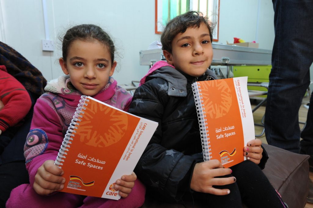 two children participating in a safe space activity in Jordan
