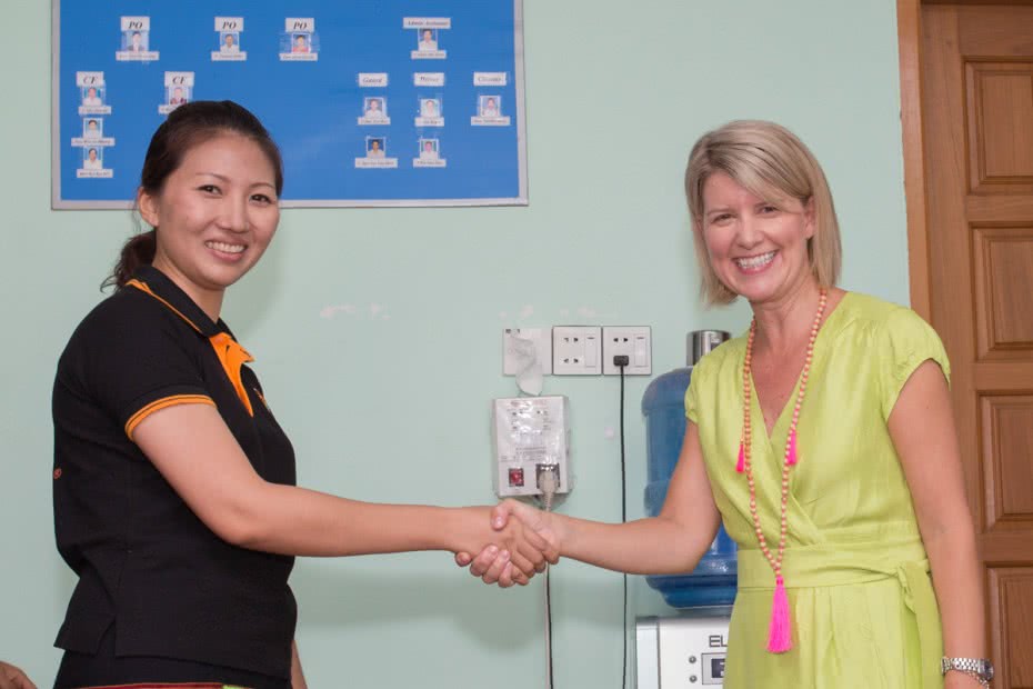 Australia’s Ambassador for Women & Girls, Natasha Stott Despoja, visited CARE’s Safe Environment for Migrant Women project on the outskirts of Yangon, Myanmar.