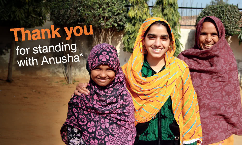Thanks to our supporters, girls like Anusha are closer to gaining gender equality.