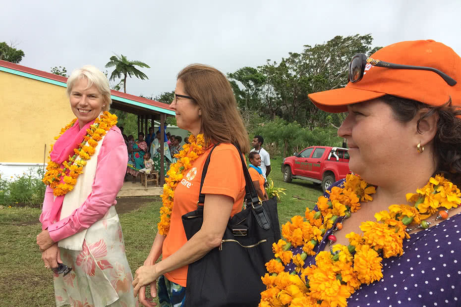 Women's Empowerment Ambassador Gail Kelly with CARE Australia CEO Julia Newton-Howes and Program Director for CARE Vanuatu Inga Mepham.