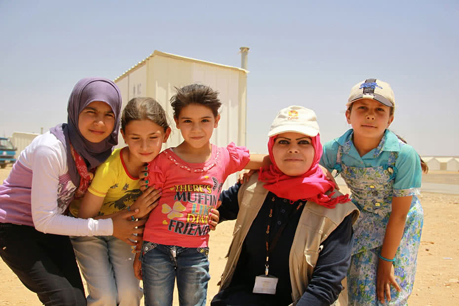 Syrian refugees inside Azraq refugee camp.