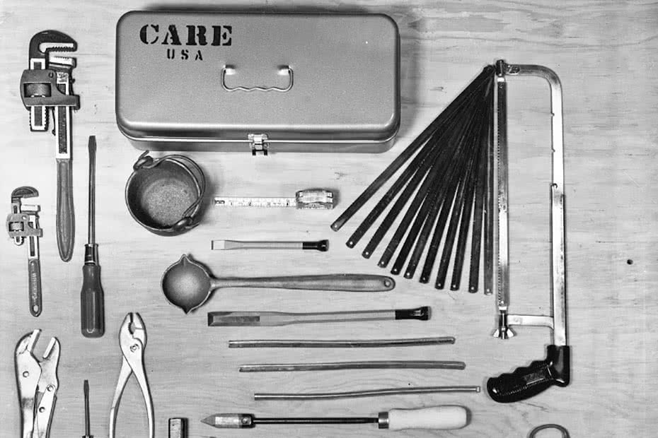 A historical image of a handyman CARE package.