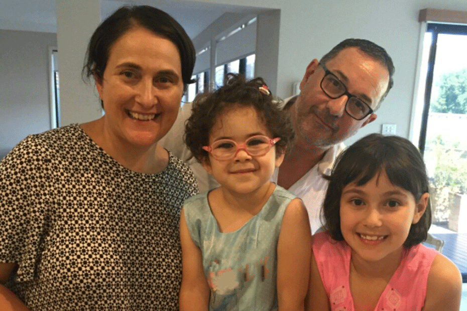 Walk in Her Shoes participant Connie Mitsis pictured with her family, from left: Connie, husband Tom, daughter Katerina, eight, and Lucia, five.