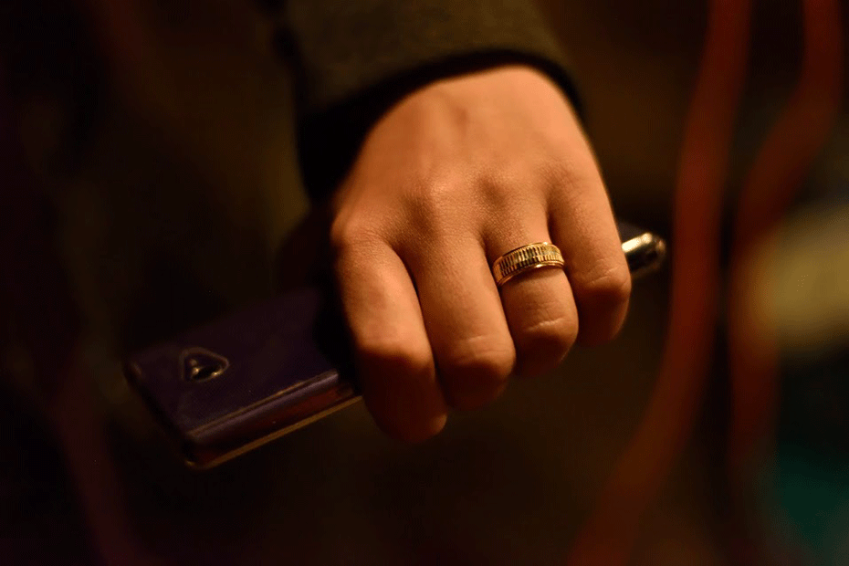 Syrian refugee Noor's wedding ring. She got married just before her and her husband left Syria.