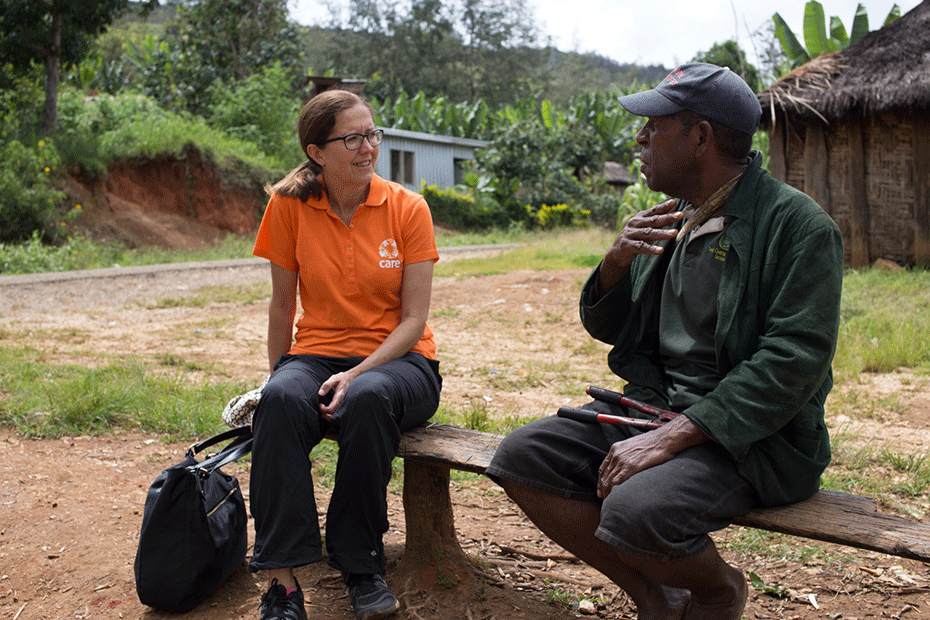 CARE Australia CEO Julia Newton-Howes (left) chat with local community members in Papua New Guinea.