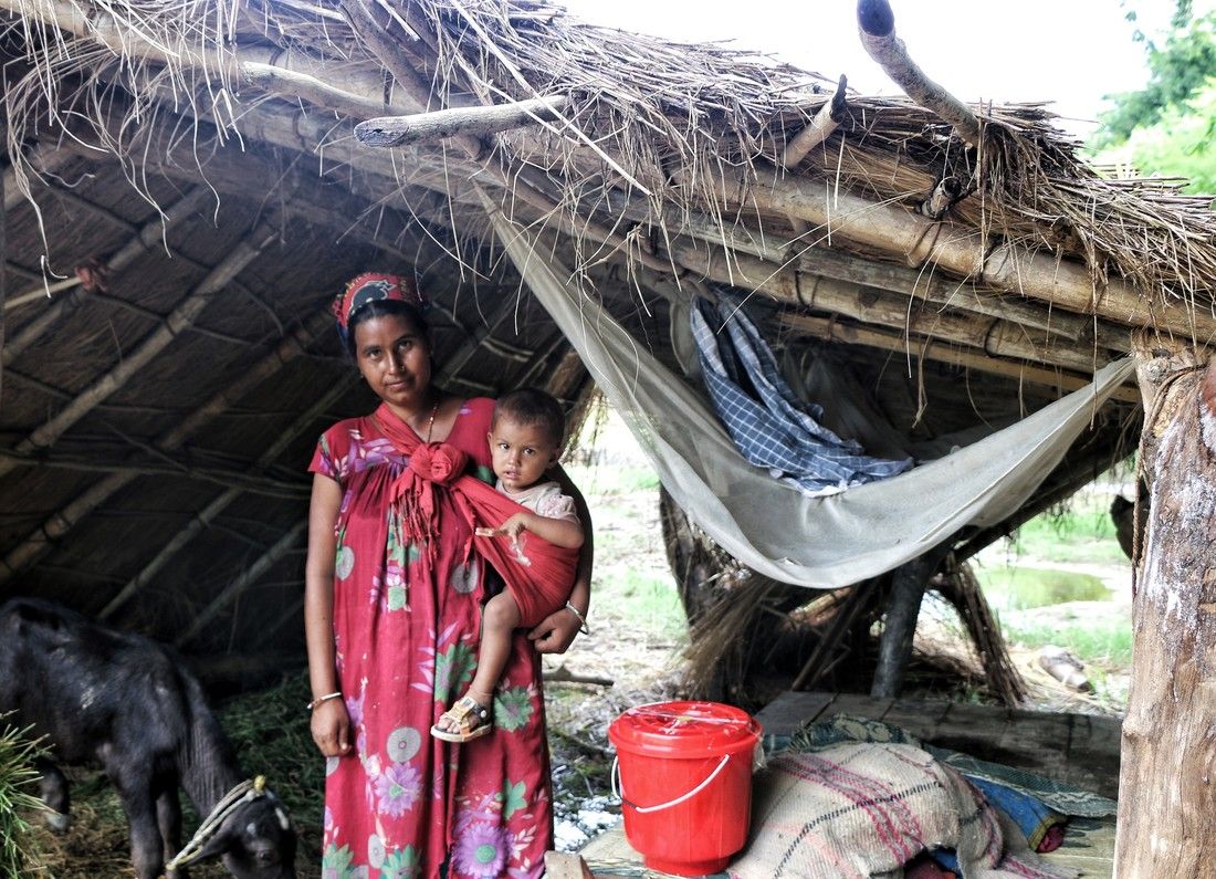 Ishwori in the temporary shelter where she is currently living with her family.